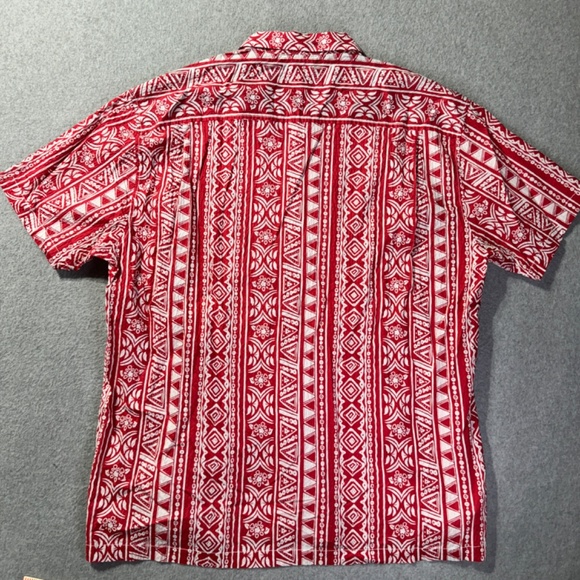 Tommy Bahama Shirt Men XXL Tall Seersucker Red Tribal Hawaiian Button Front - Picture 9 of 9